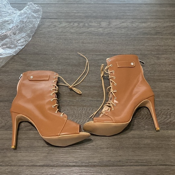 NWT BURJU Moment Nude Open Toe Lace Up Ankle Boots | Size 13 - Picture 3 of 10